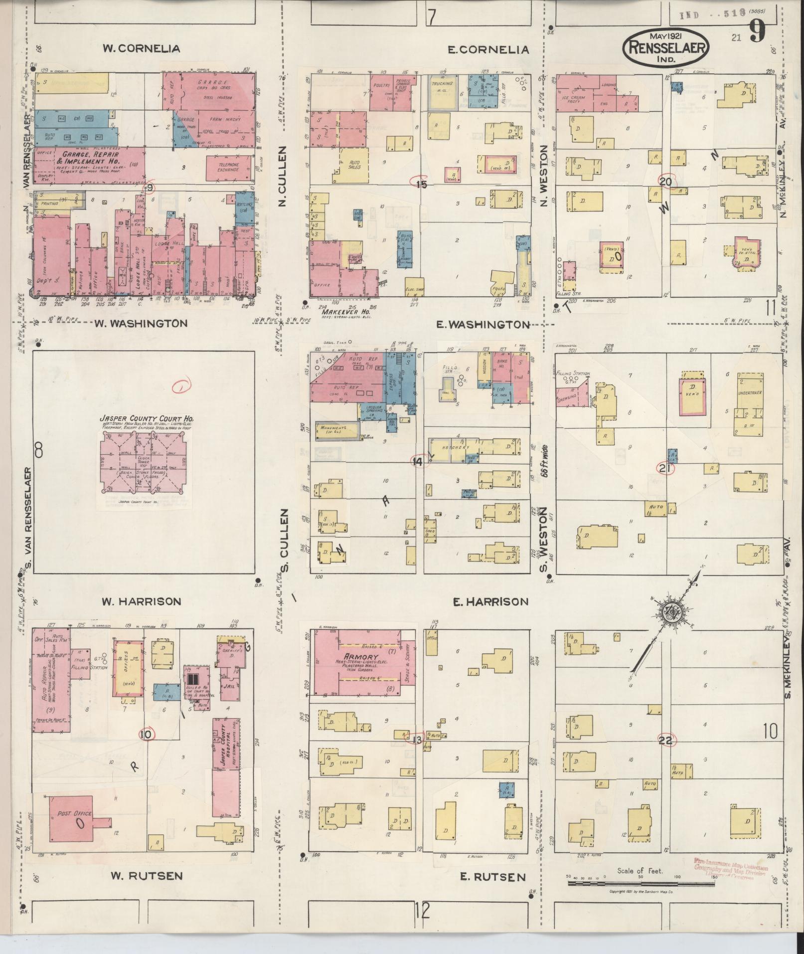 Sanborn Fire Insurance Map from Rensselaer, Jasper County, Indiana (1942), Sheet #0009 - Complete Map Set gallery image, historic Sanborn map, vintage wall art, Indiana Indiana