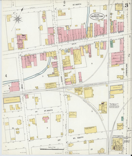 Sanborn Fire Insurance Map from Morristown, Hamblen County, Tennessee (1903), Sheet #0003 - Historic Sanborn Fire Insurance Map Print, vintage old map wall art, antique decor, genealogy gift, Tennessee Tennessee map