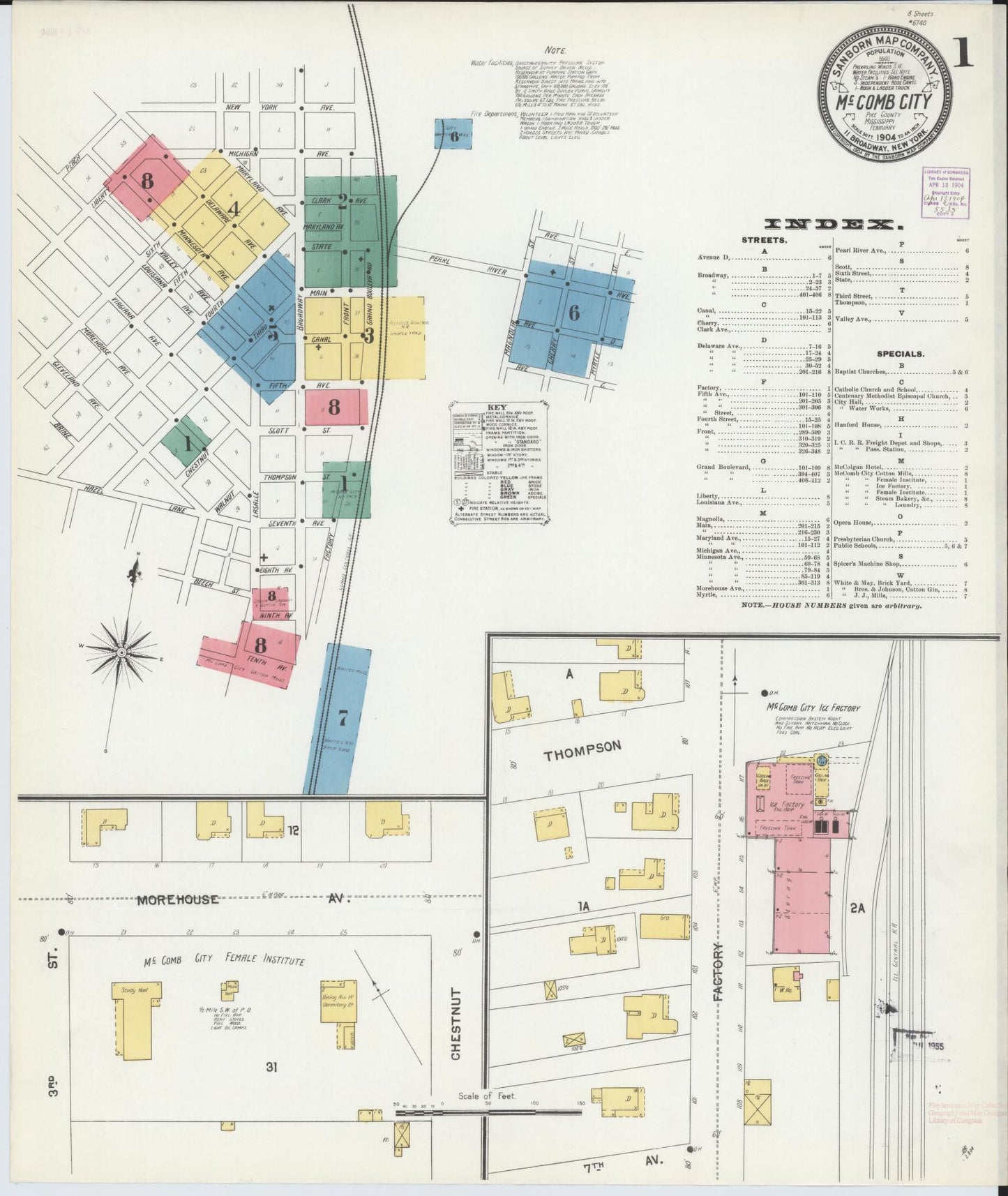 Sanborn Fire Insurance Map from McComb, Pike County, Mississippi (1904), Sheet #0001 - Historic Sanborn Fire Insurance Map Print, vintage old map wall art, antique decor, genealogy gift, Mississippi Mississippi map
