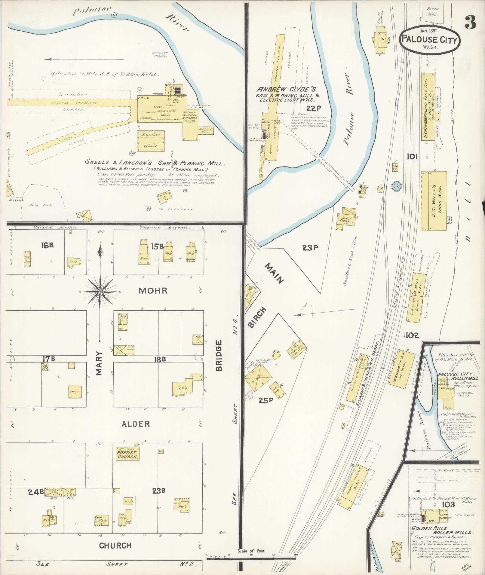 Sanborn Fire Insurance Map from Palouse City, Whitman County, Washington (1891), Sheet #0003 - Complete Map Set gallery image, historic Sanborn map, vintage wall art, Washington Washington