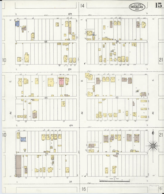 Sanborn Fire Insurance Map from Douglas, Cochise County, Arizona (1909), Sheet #0015 - Historic Sanborn Fire Insurance Map Print, vintage old map wall art, antique decor, genealogy gift, Arizona Arizona map