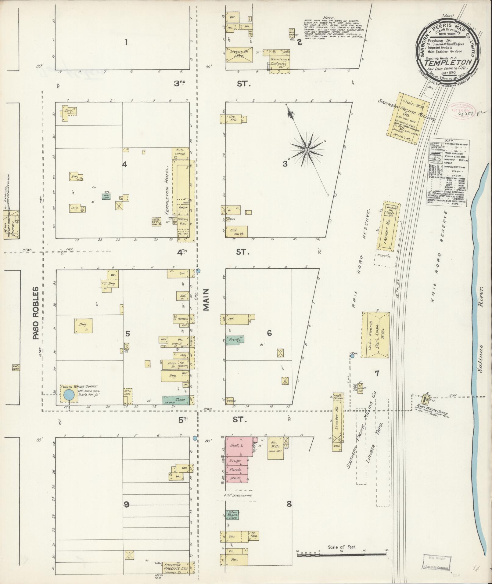 Sanborn Fire Insurance Map from Templeton, San Luis Obispo County, California. (1890) – Historic Sanborn Fire Insurance Map Print