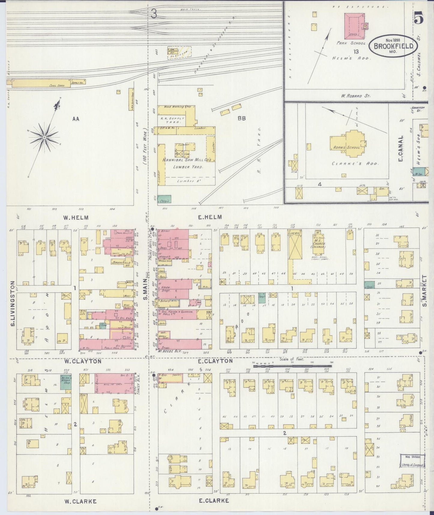 Sanborn Fire Insurance Map from Brookfield, Linn County, Missouri (1898), Sheet #0005 - Historic Sanborn Fire Insurance Map Print, vintage old map wall art, antique decor, genealogy gift, Missouri Missouri map