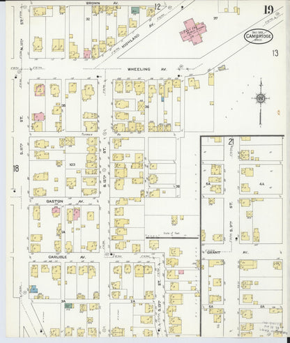 Sanborn Fire Insurance Map from Cambridge, Guernsey County, Ohio (1909), Sheet #0019 - Complete Map Set gallery image, historic Sanborn map, vintage wall art, Ohio Ohio