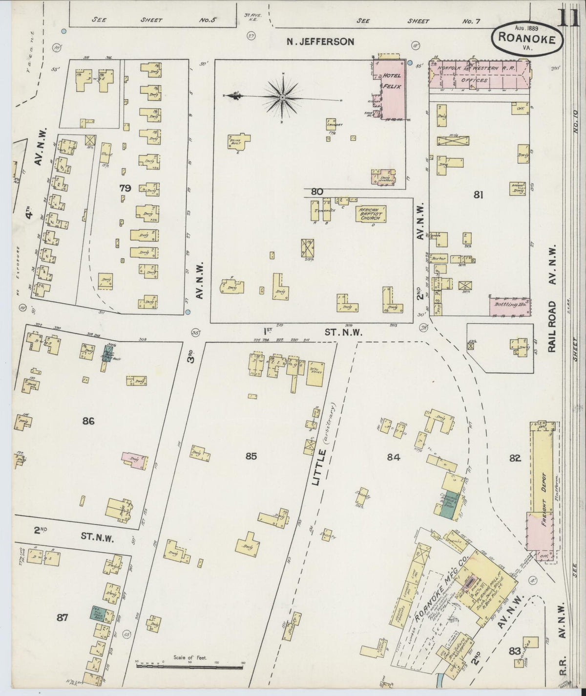 Sanborn Fire Insurance Map from Roanoke, Independent Cities, Virginia (1889), Sheet #0011 - Complete Map Set gallery image, historic Sanborn map, vintage wall art, Virginia Virginia