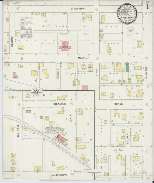 Sanborn Fire Insurance Map from Jonesboro, Union County, Illinois (1894), Sheet #0001 - Historic Sanborn Fire Insurance Map Print, vintage old map wall art, antique decor, genealogy gift, Illinois Illinois map