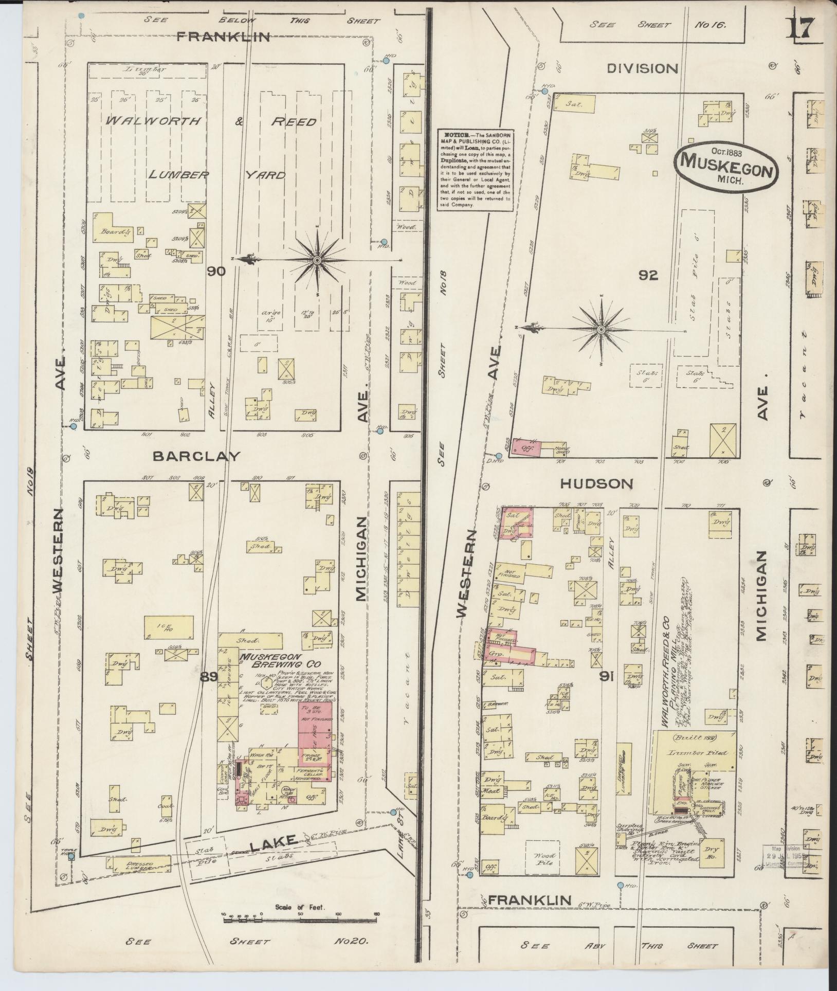 Sanborn Fire Insurance Map from Muskegon, Muskegon County, Michigan (1883), Sheet #0017 - Complete Map Set gallery image, historic Sanborn map, vintage wall art, Michigan Michigan