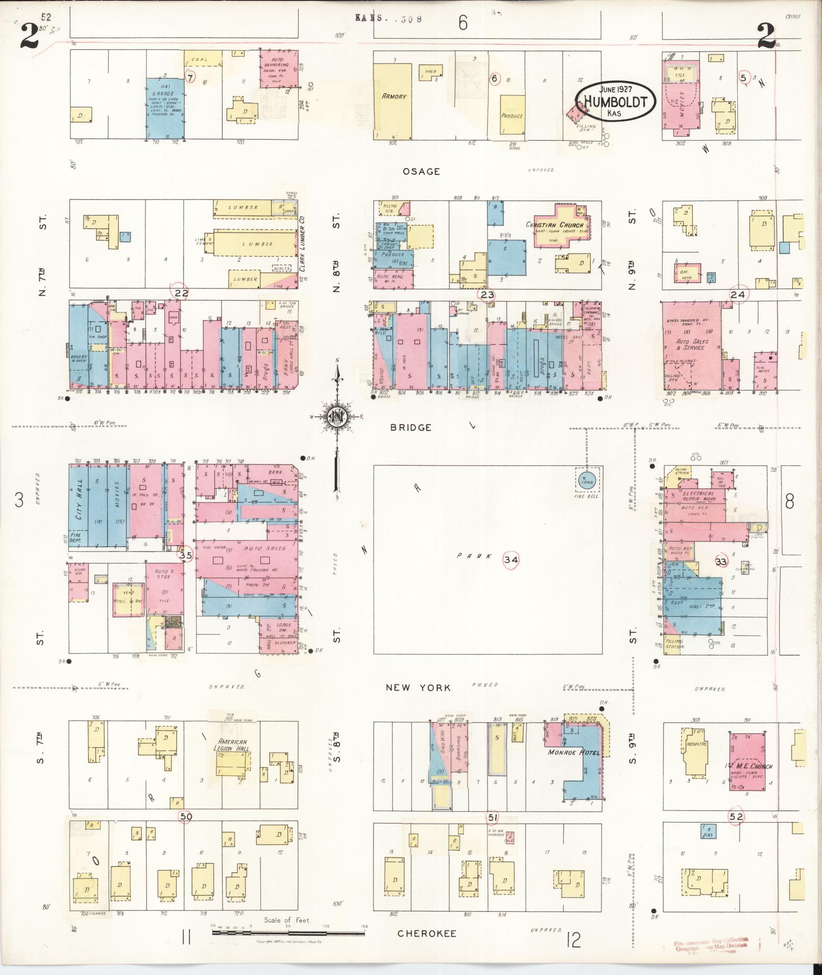 Sanborn Fire Insurance Map from Humboldt, Allen County, Kansas (1936), Sheet #0002 - Historic Sanborn Fire Insurance Map Print, vintage old map wall art, antique decor, genealogy gift, Kansas Kansas map