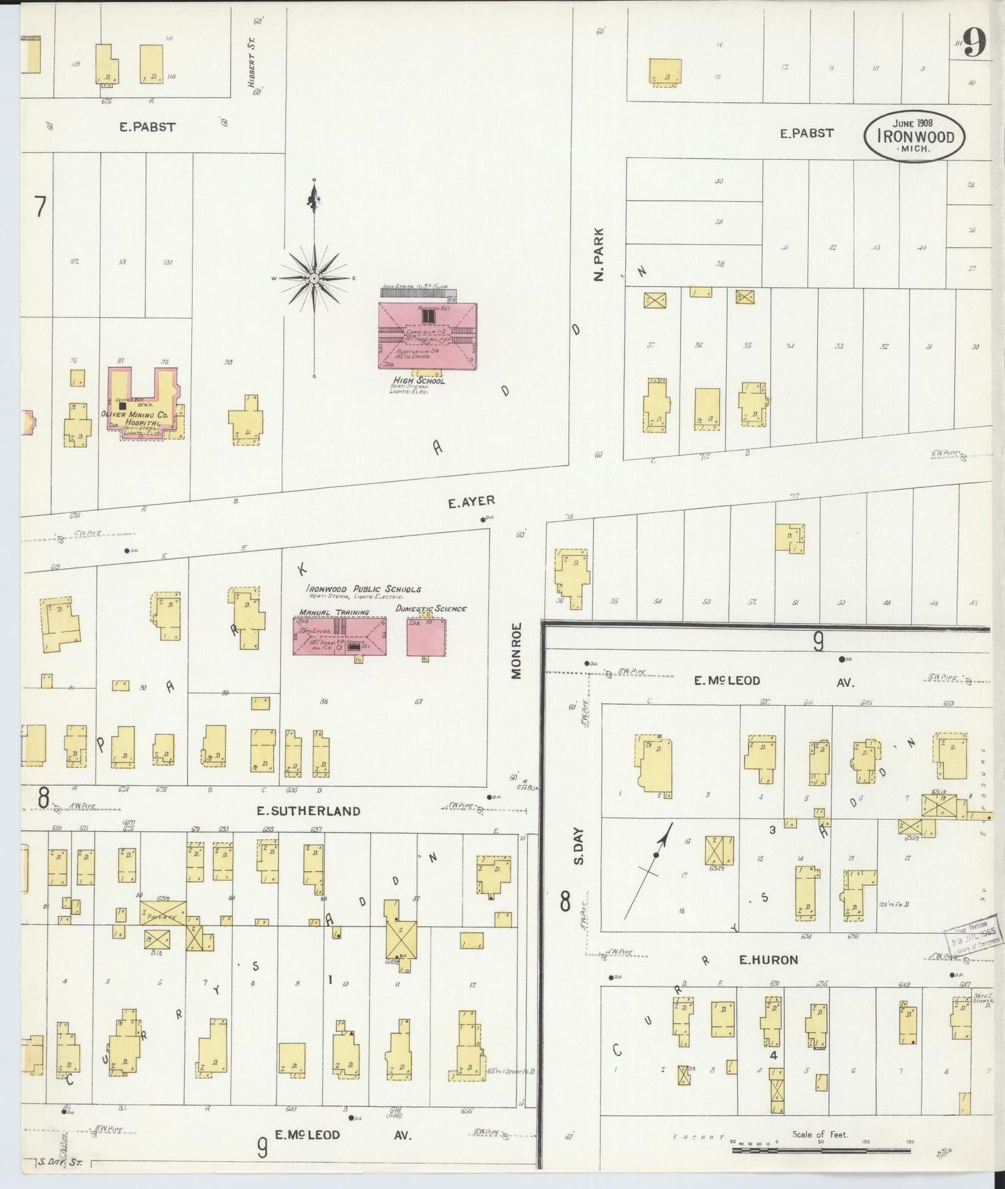 Sanborn Fire Insurance Map from Ironwood, Gogebic County, Michigan (1908), Sheet #0009 - Complete Map Set gallery image, historic Sanborn map, vintage wall art, Michigan Michigan