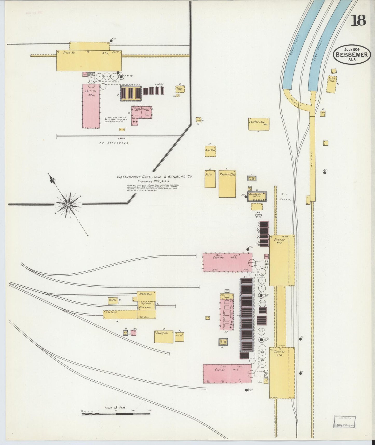 Sanborn Fire Insurance Map from Bessemer, Jefferson County, Alabama (1904), Sheet #0018 - Complete Map Set gallery image, historic Sanborn map, vintage wall art, Alabama Alabama