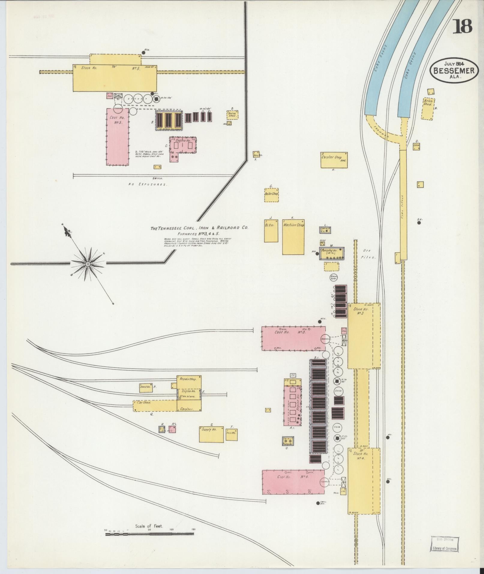 Sanborn Fire Insurance Map from Bessemer, Jefferson County, Alabama (1904), Sheet #0018 - Complete Map Set gallery image, historic Sanborn map, vintage wall art, Alabama Alabama