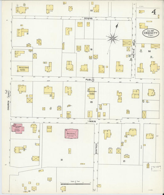 Sanborn Fire Insurance Map from Crockett, Houston County, Texas (1907), Sheet #0004 - Historic Sanborn Fire Insurance Map Print, vintage old map wall art, antique decor, genealogy gift, Texas Texas map