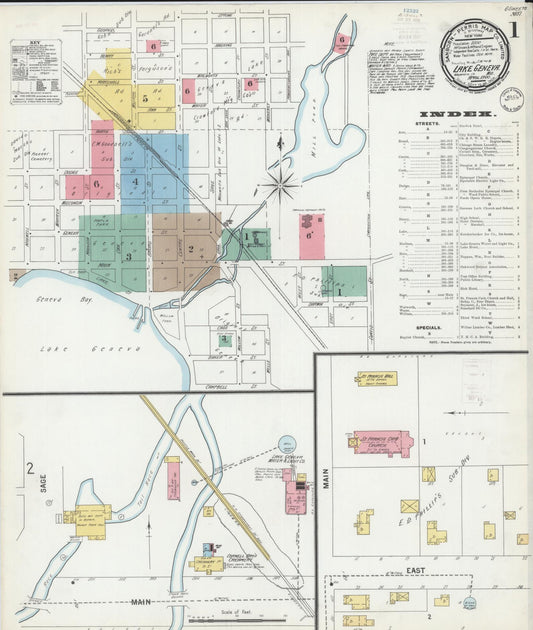 Sanborn Fire Insurance Map from Lake Geneva, Walworth County, Wisconsin (1900), Sheet #0001 - Historic Sanborn Fire Insurance Map Print, vintage old map wall art, antique decor, genealogy gift, Wisconsin Wisconsin map