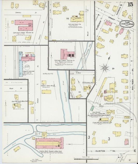 Sanborn Fire Insurance Map from Cortland, Cortland County, New York (1897), Sheet #0015 - Historic Sanborn Fire Insurance Map Print, vintage old map wall art, antique decor, genealogy gift, New York New York map