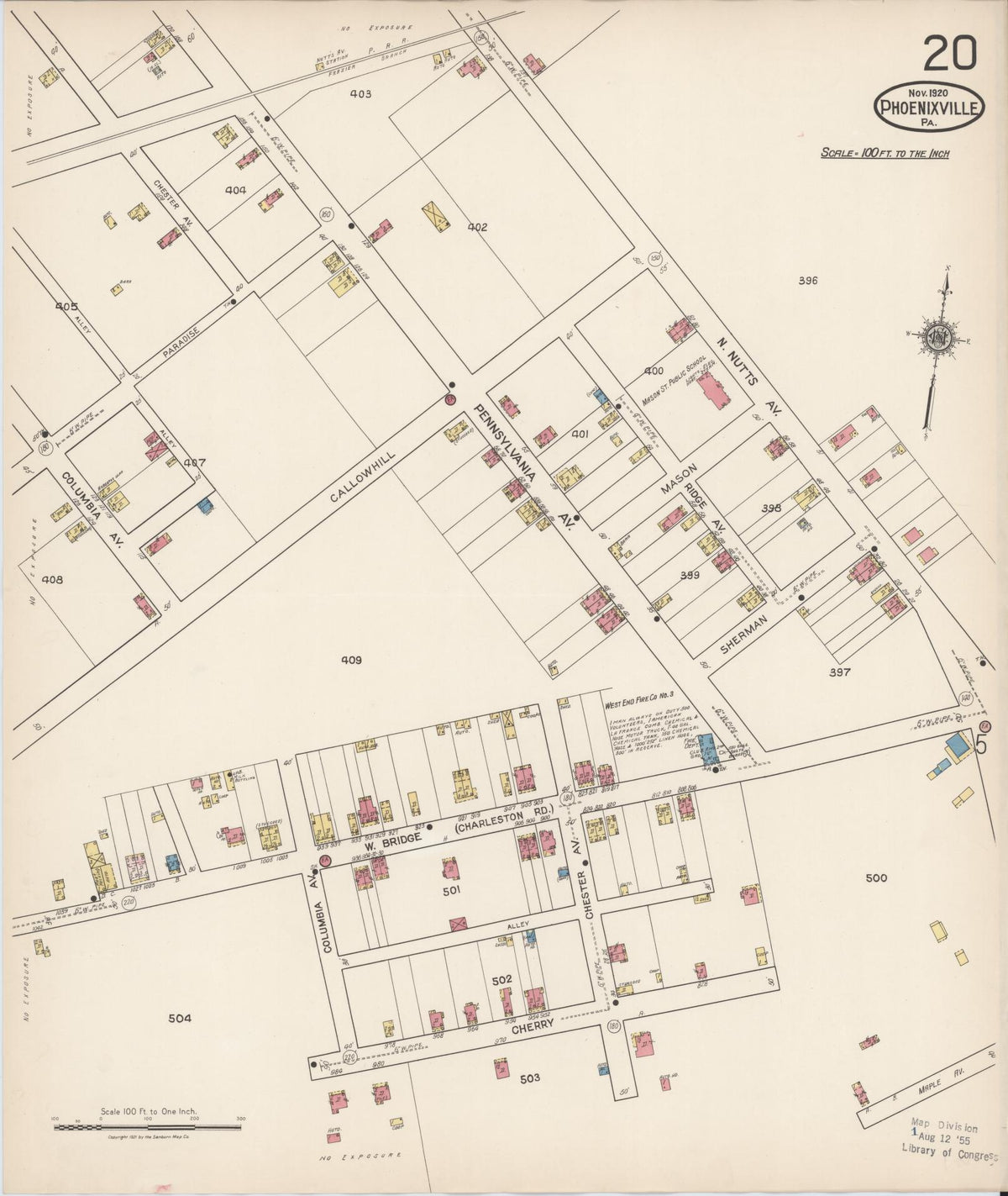 Sanborn Fire Insurance Map from Phoenixville, Chester County, Pennsylvania (1921), Sheet #0020 - Complete Map Set gallery image, historic Sanborn map, vintage wall art, Pennsylvania Pennsylvania