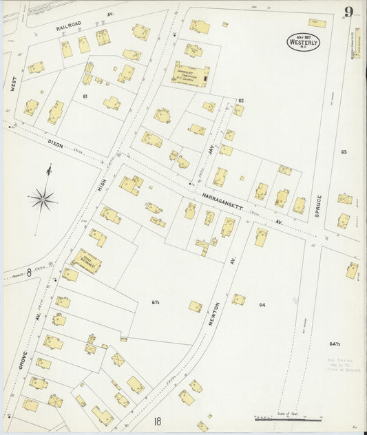 Sanborn Fire Insurance Map from Westerly, Washington County, Rhode Island (1907), Sheet #0009 - Historic Sanborn Fire Insurance Map Print, vintage old map wall art, antique decor, genealogy gift, Rhode Island Rhode Island map