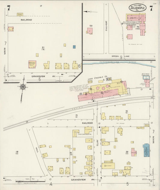 Sanborn Fire Insurance Map from Zelienople, Butler County, Pennsylvania (1925), Sheet #0007 - Historic Sanborn Fire Insurance Map Print, vintage old map wall art, antique decor, genealogy gift, Pennsylvania Pennsylvania map