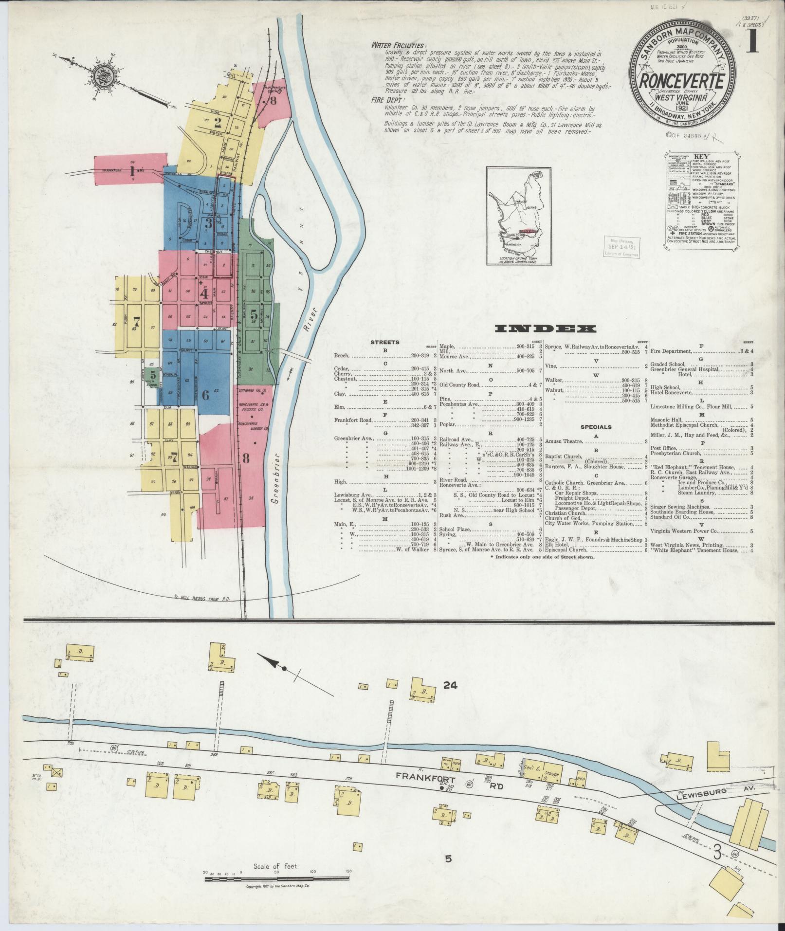Sanborn Fire Insurance Map from Ronceverte, Greenbrier County, West Virginia. (1921) – Historic Sanborn Fire Insurance Map Print