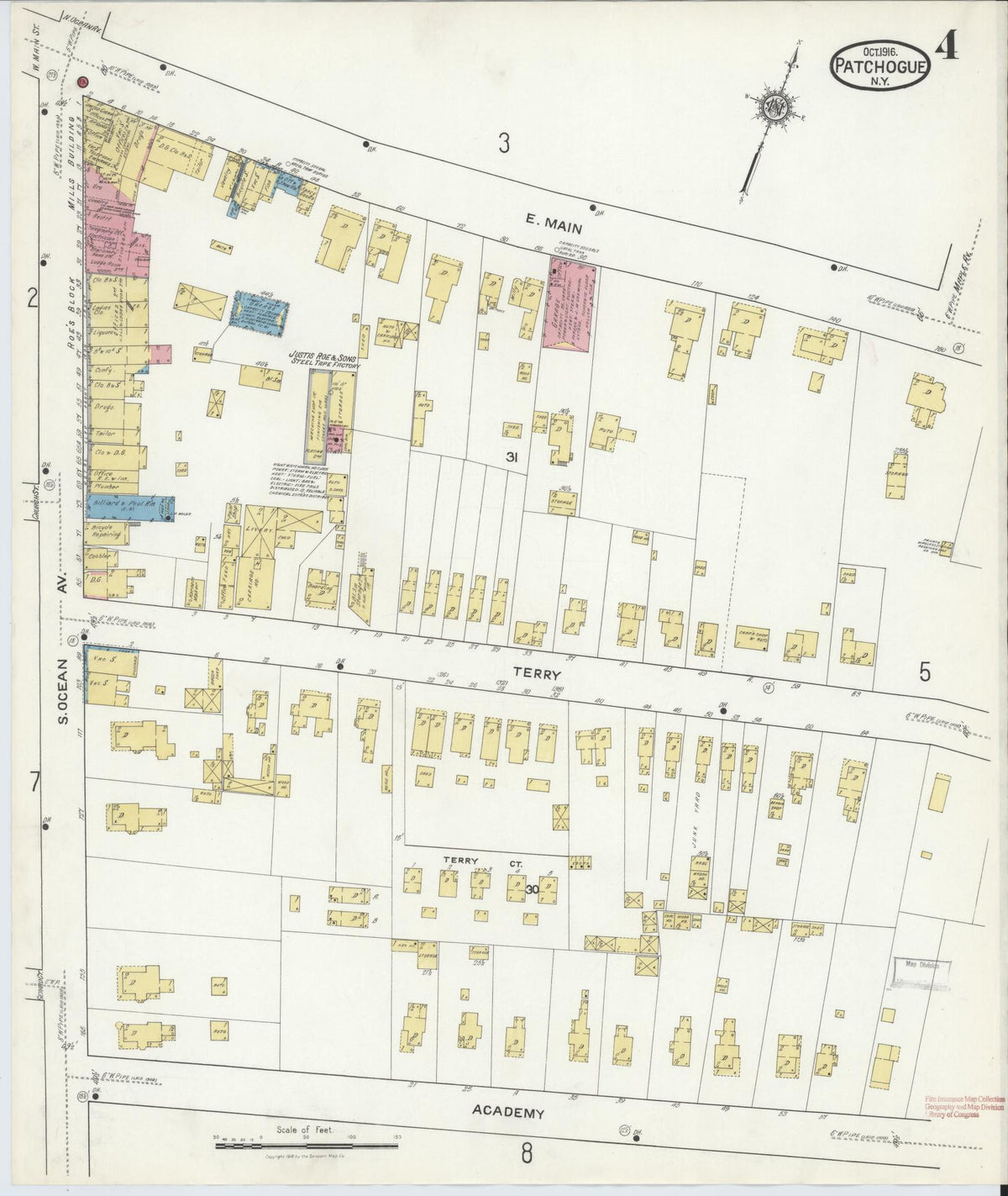 Sanborn Fire Insurance Map from Patchogue, Suffolk County, New York (1916), Sheet #0004 - Complete Map Set gallery image, historic Sanborn map, vintage wall art, New York New York