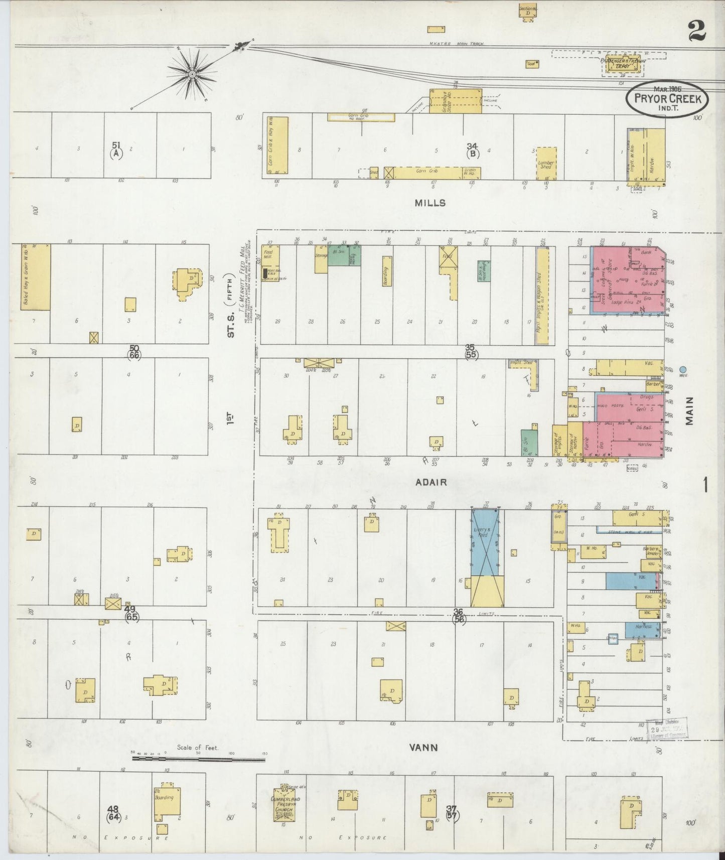 Sanborn Fire Insurance Map from Pryor Creek, Mayes County, Oklahoma (1905), Sheet #0002 - Complete Map Set gallery image, historic Sanborn map, vintage wall art, Oklahoma Oklahoma