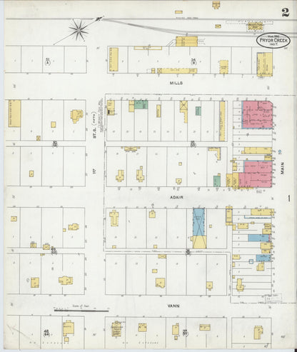 Sanborn Fire Insurance Map from Pryor Creek, Mayes County, Oklahoma (1905), Sheet #0002 - Complete Map Set gallery image, historic Sanborn map, vintage wall art, Oklahoma Oklahoma