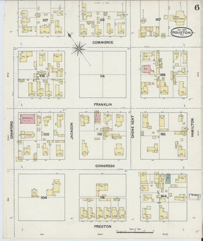 Sanborn Fire Insurance Map from Houston, Harris County, Texas (1890), Sheet #0006 - Historic Sanborn Fire Insurance Map Print, vintage old map wall art, antique decor, genealogy gift, Texas Texas map