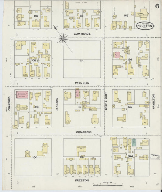 Sanborn Fire Insurance Map from Houston, Harris County, Texas (1890), Sheet #0006 - Historic Sanborn Fire Insurance Map Print, vintage old map wall art, antique decor, genealogy gift, Texas Texas map