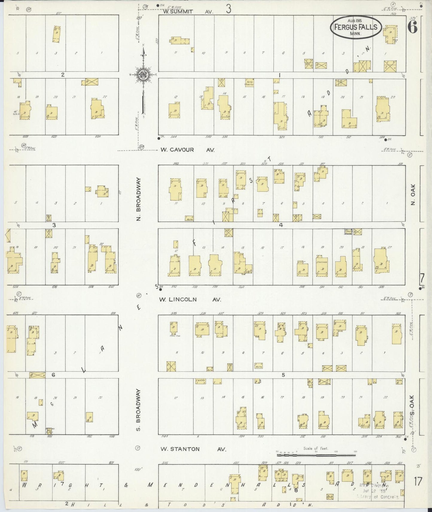 Sanborn Fire Insurance Map from Fergus Falls, Otter Tail County, Minnesota (1915), Sheet #0006 - Historic Sanborn Fire Insurance Map Print, vintage old map wall art, antique decor, genealogy gift, Minnesota Minnesota map