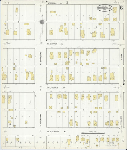 Sanborn Fire Insurance Map from Fergus Falls, Otter Tail County, Minnesota (1915), Sheet #0006 - Historic Sanborn Fire Insurance Map Print, vintage old map wall art, antique decor, genealogy gift, Minnesota Minnesota map