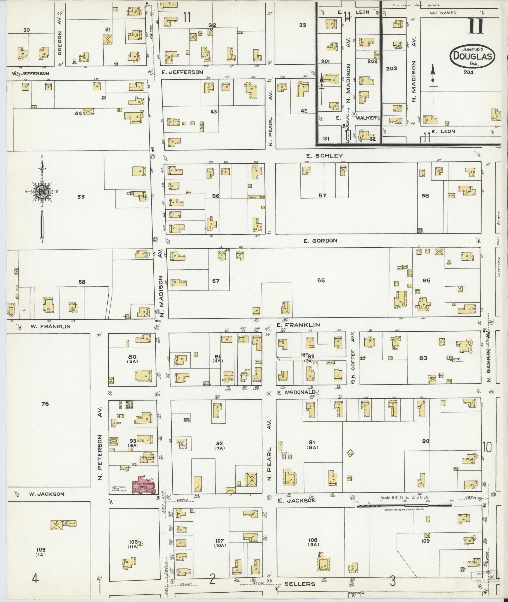 Sanborn Fire Insurance Map from Douglas, Coffee County, Georgia (1920), Sheet #0011 - Complete Map Set gallery image, historic Sanborn map, vintage wall art, Georgia Georgia