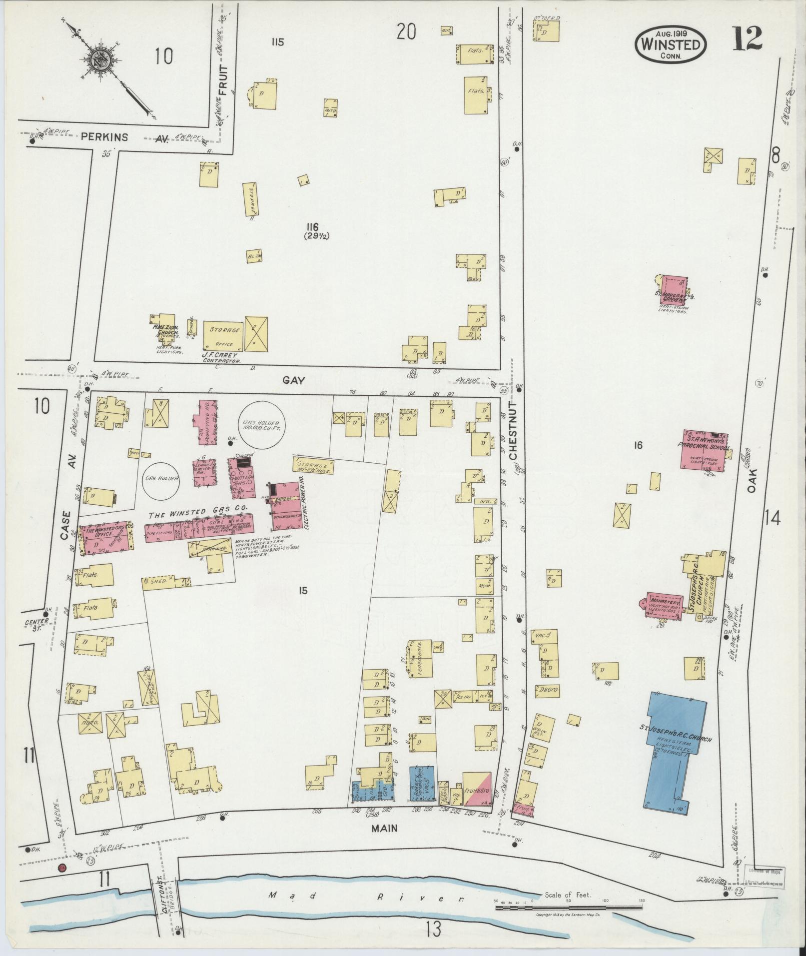 Sanborn Fire Insurance Map from Winsted, Litchfield County, Connecticut (1919), Sheet #0012 - Complete Map Set gallery image, historic Sanborn map, vintage wall art, Connecticut Connecticut