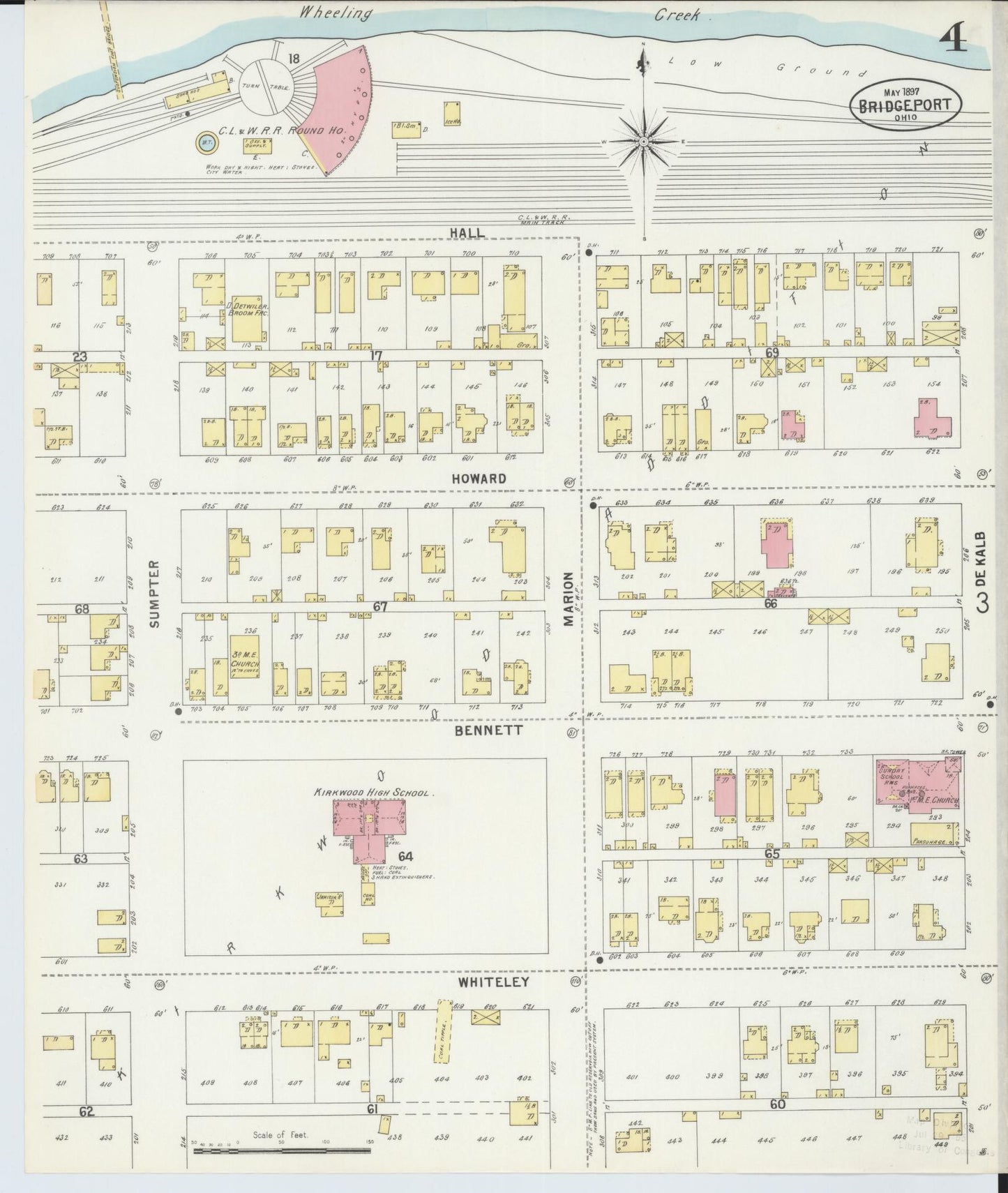 Sanborn Fire Insurance Map from Bridgeport, Belmont County, Ohio (1897), Sheet #0004 - Historic Sanborn Fire Insurance Map Print, vintage old map wall art, antique decor, genealogy gift, Ohio Ohio map