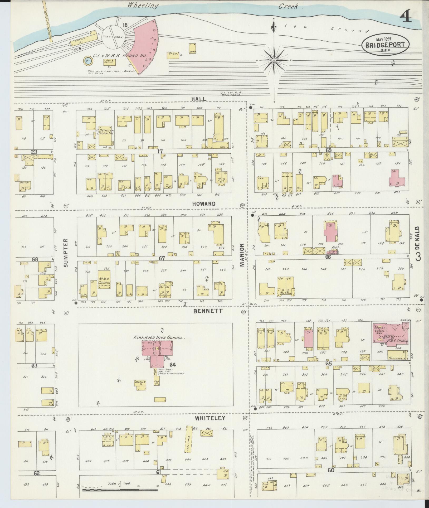 Sanborn Fire Insurance Map from Bridgeport, Belmont County, Ohio (1897), Sheet #0004 - Historic Sanborn Fire Insurance Map Print, vintage old map wall art, antique decor, genealogy gift, Ohio Ohio map
