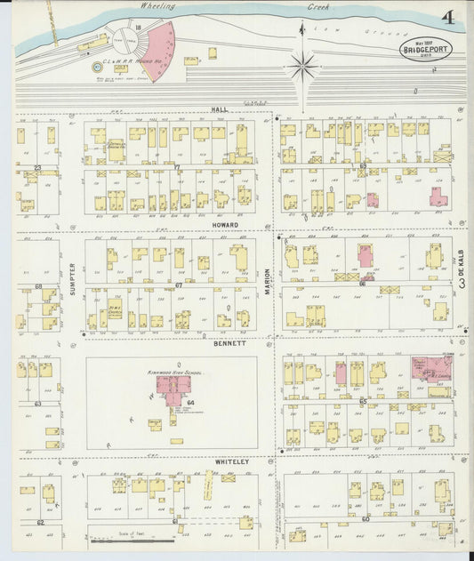 Sanborn Fire Insurance Map from Bridgeport, Belmont County, Ohio (1897), Sheet #0004 - Historic Sanborn Fire Insurance Map Print, vintage old map wall art, antique decor, genealogy gift, Ohio Ohio map