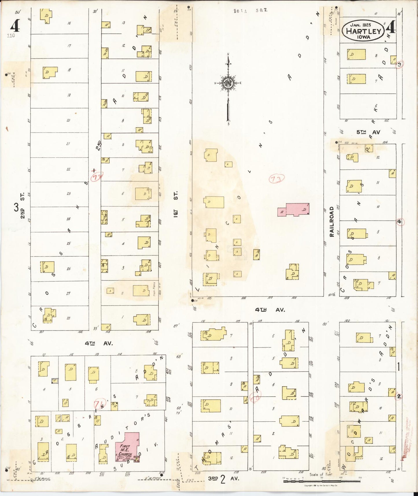 Sanborn Fire Insurance Map from Hartley, O'Brien County, Iowa (1936), Sheet #0004 - Historic Sanborn Fire Insurance Map Print, vintage old map wall art