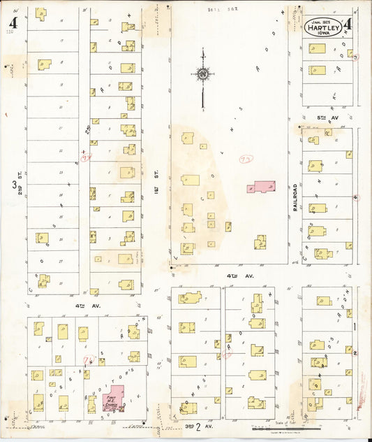 Sanborn Fire Insurance Map from Hartley, O'Brien County, Iowa (1936), Sheet #0004 - Historic Sanborn Fire Insurance Map Print, vintage old map wall art