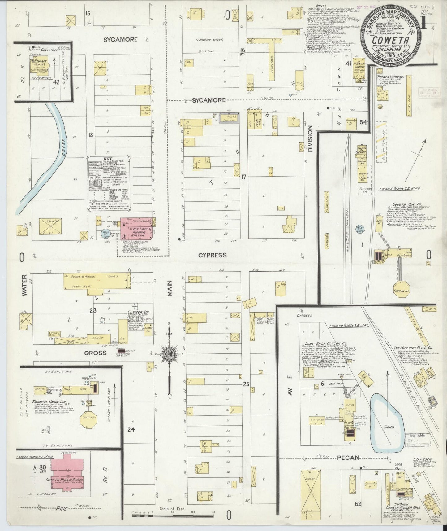 Sanborn Fire Insurance Map from Coweta, Wagoner County, Oklahoma (1910), Sheet #0001 - Complete Map Set gallery image, historic Sanborn map, vintage wall art, Oklahoma Oklahoma