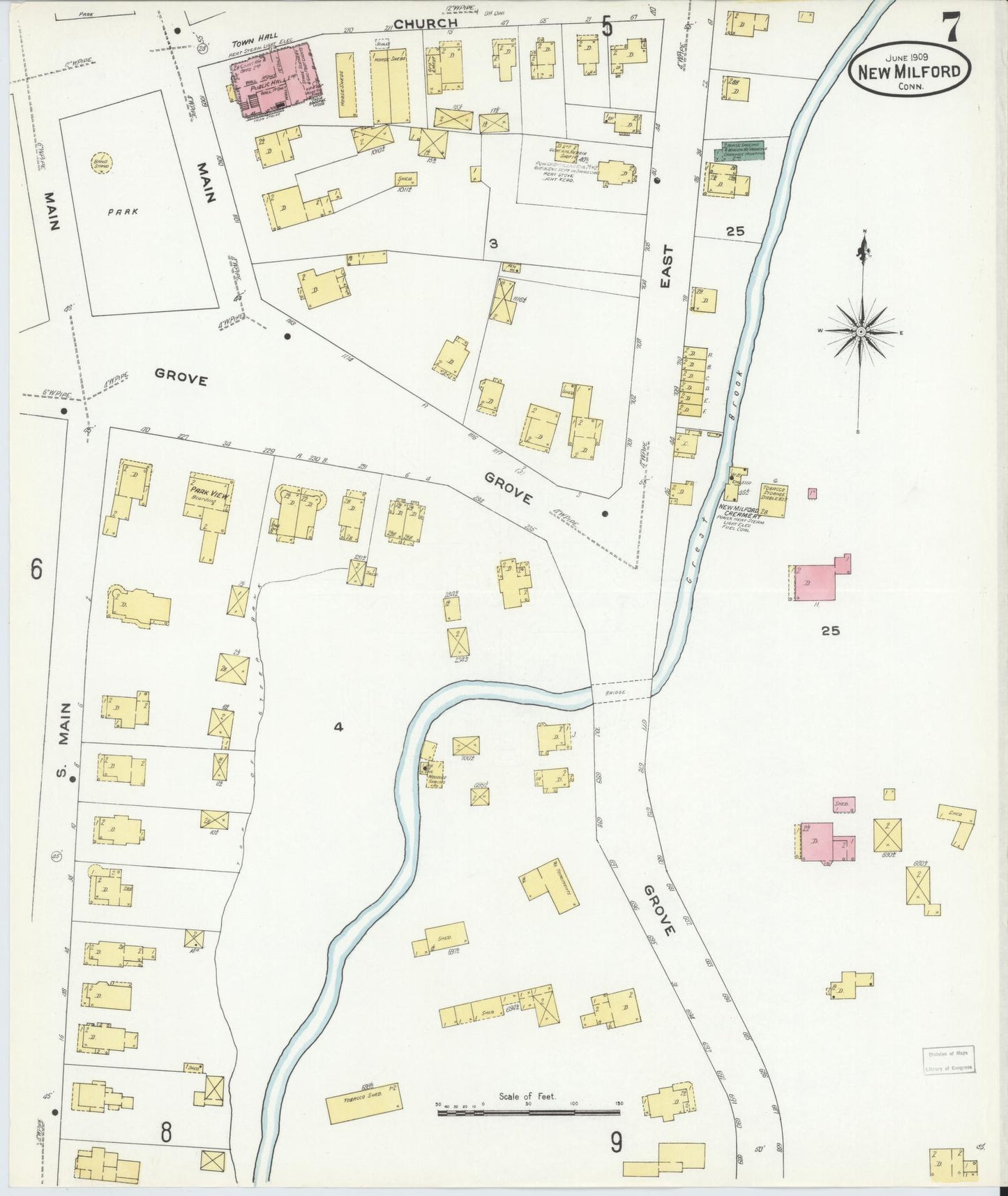 Sanborn Fire Insurance Map from New Milford, Litchfield County, Connecticut (1909), Sheet #0007 - Complete Map Set gallery image, historic Sanborn map, vintage wall art, Connecticut Connecticut