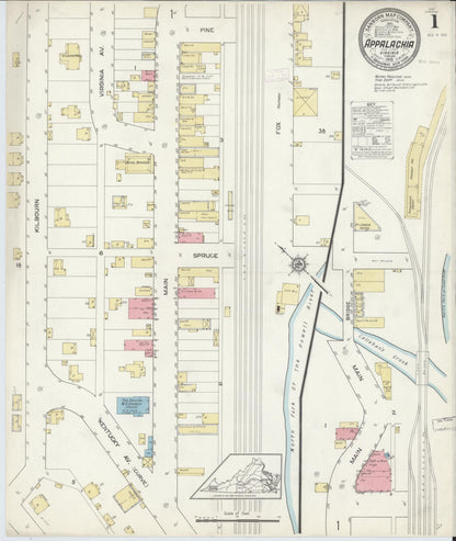 Sanborn Fire Insurance Map from Appalachia, Wise County, Virginia (1913), Sheet #0001 - Complete Map Set gallery image, historic Sanborn map, vintage wall art, Virginia Virginia