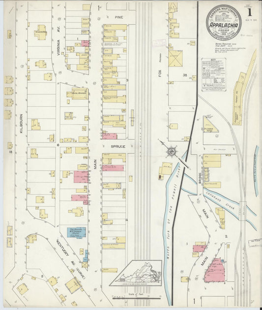 Sanborn Fire Insurance Map from Appalachia, Wise County, Virginia (1913), Sheet #0001 - Complete Map Set gallery image, historic Sanborn map, vintage wall art, Virginia Virginia