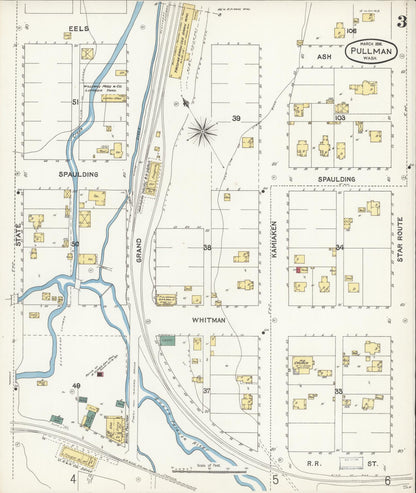Sanborn Fire Insurance Map from Pullman, Whitman County, Washington (1896), Sheet #0003 - Complete Map Set gallery image, historic Sanborn map, vintage wall art, Washington Washington