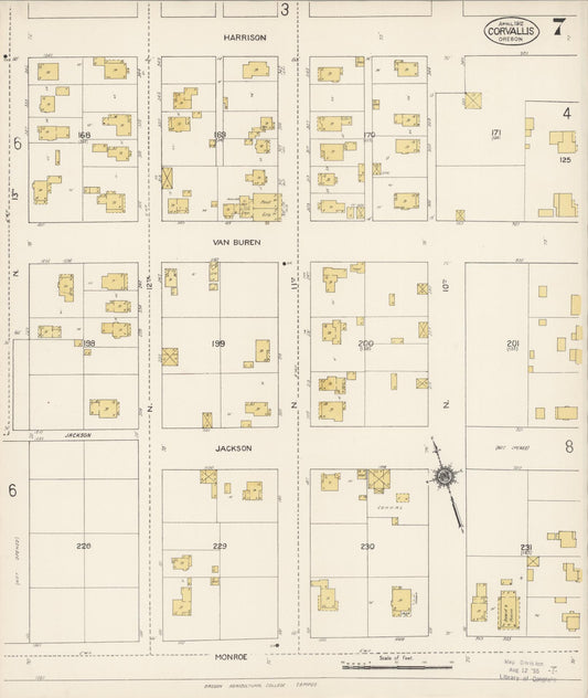 Sanborn Fire Insurance Map from Corvallis, Benton County, Oregon (1912), Sheet #0007 - Historic Sanborn Fire Insurance Map Print, vintage old map wall art, antique decor, genealogy gift, Oregon Oregon map