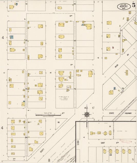 Sanborn Fire Insurance Map from Rupert, Minidoka County, Idaho (1921), Sheet #0005 - Historic Sanborn Fire Insurance Map Print, vintage old map wall art, antique decor, genealogy gift, Idaho Idaho map