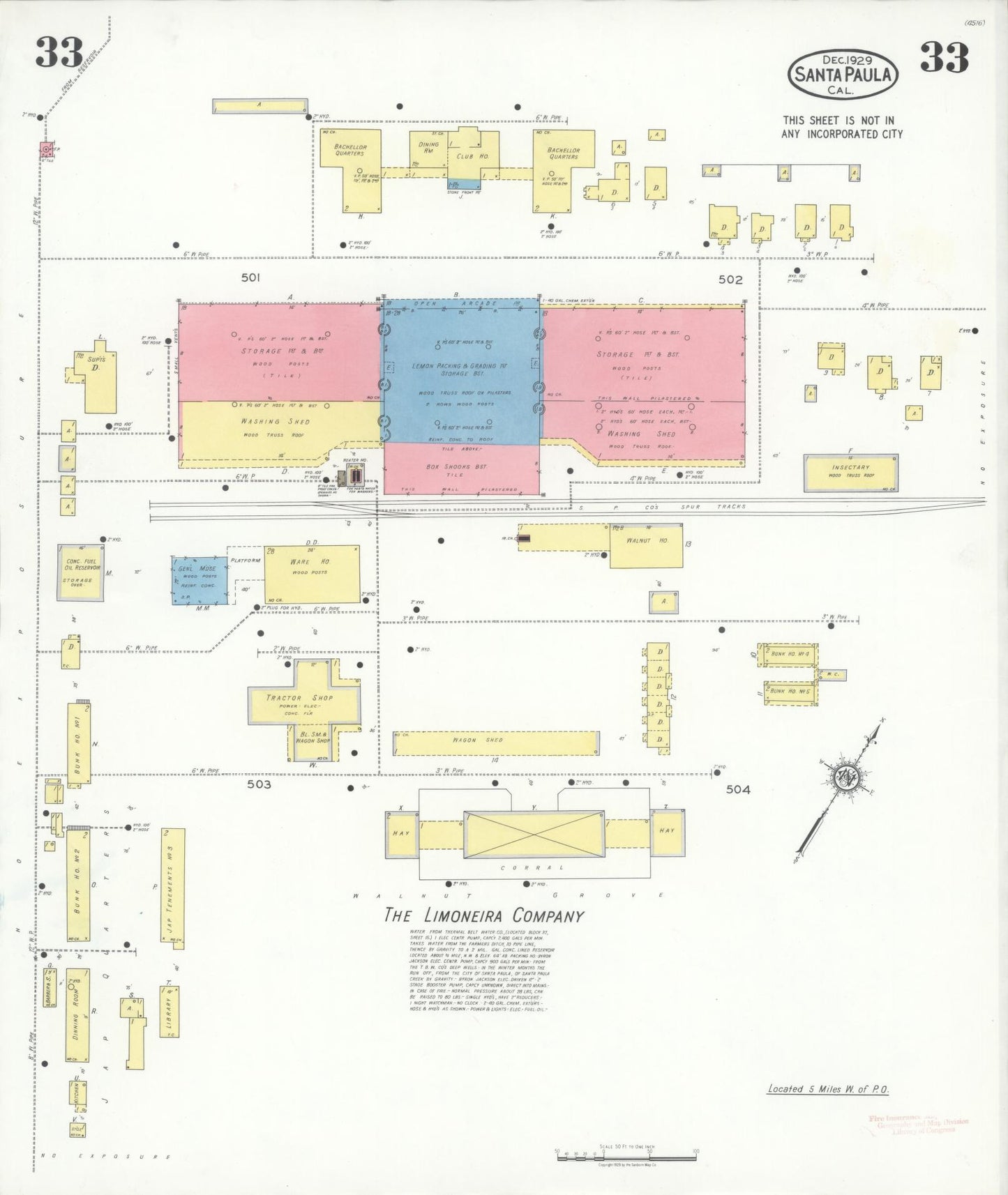 Sanborn Fire Insurance Map from Santa Paula, Ventura County, California (1929), Sheet #0033 - Complete Map Set gallery image, historic Sanborn map, vintage wall art, California California
