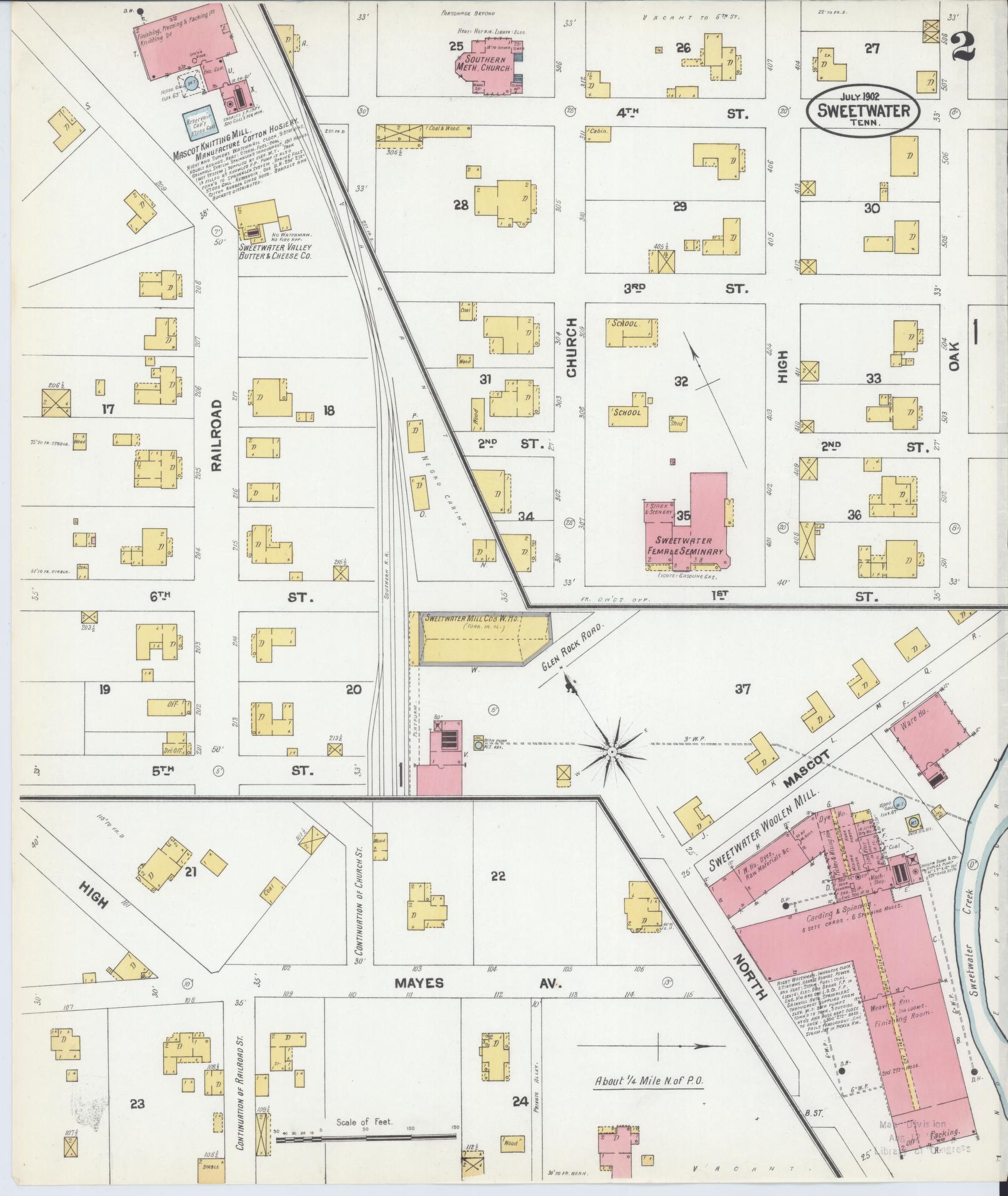 Sanborn Fire Insurance Map from Sweetwater, Monroe County, Tennessee (1902), Sheet #0002 - Complete Map Set gallery image, historic Sanborn map, vintage wall art, Tennessee Tennessee