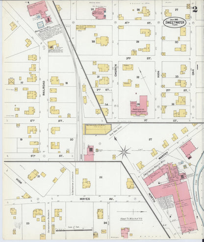 Sanborn Fire Insurance Map from Sweetwater, Monroe County, Tennessee (1902), Sheet #0002 - Complete Map Set gallery image, historic Sanborn map, vintage wall art, Tennessee Tennessee
