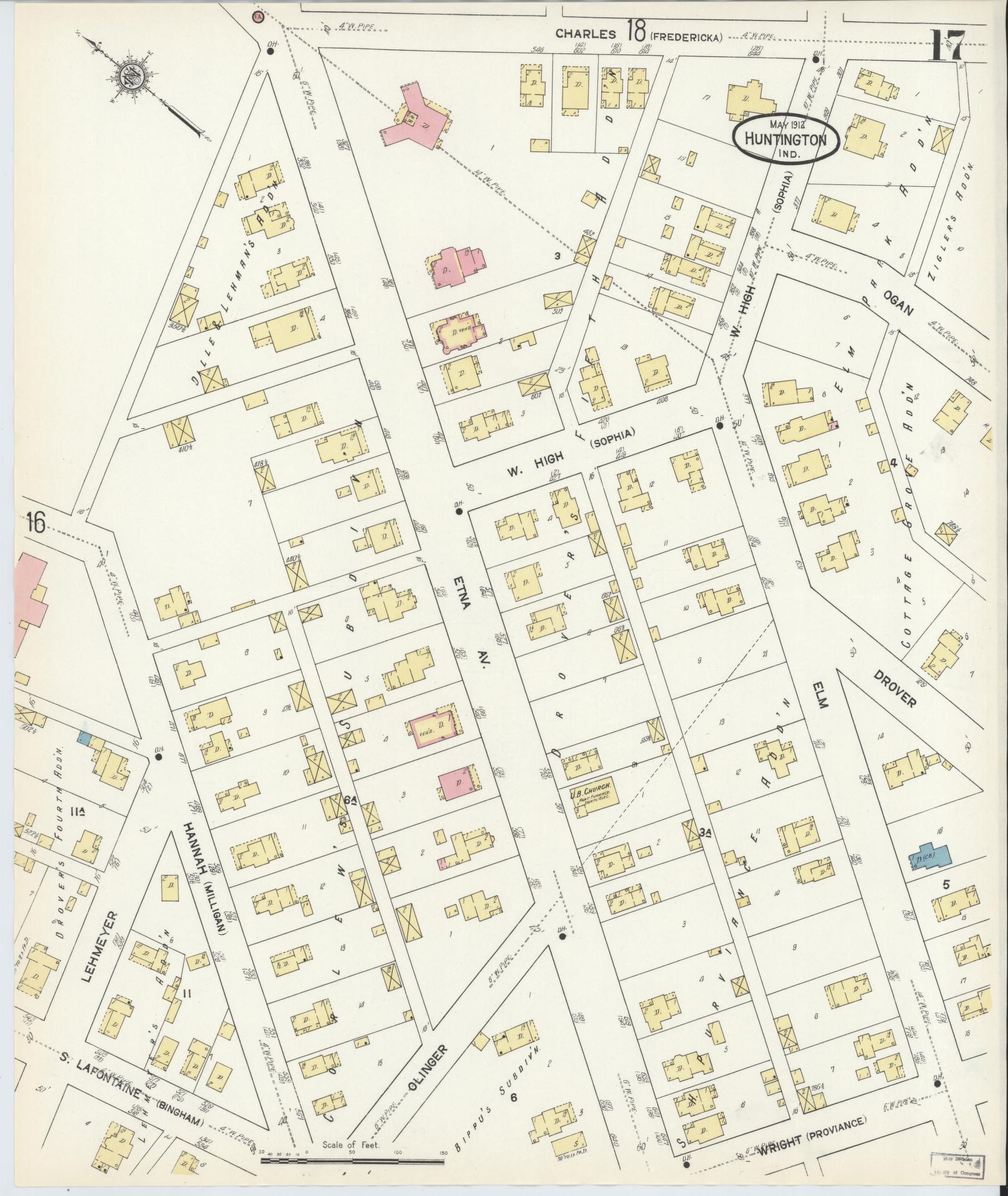 Sanborn Fire Insurance Map from Huntington, Huntington County, Indiana (1912), Sheet #0017 - Complete Map Set gallery image, historic Sanborn map, vintage wall art, Indiana Indiana