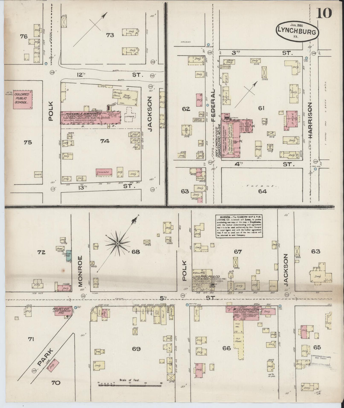Sanborn Fire Insurance Map from Lynchburg, Independent Cities, Virginia (1885), Sheet #0010 - Complete Map Set gallery image, historic Sanborn map, vintage wall art, Virginia Virginia