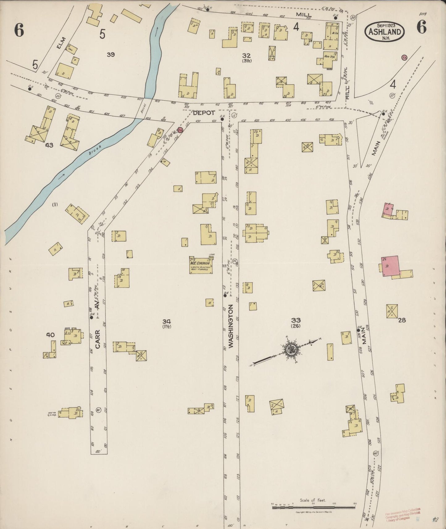 Sanborn Fire Insurance Map from Ashland, Grafton County, New Hampshire (1923), Sheet #0006 - Historic Sanborn Fire Insurance Map Print, vintage old map wall art, antique decor, genealogy gift, New Hampshire New Hampshire map