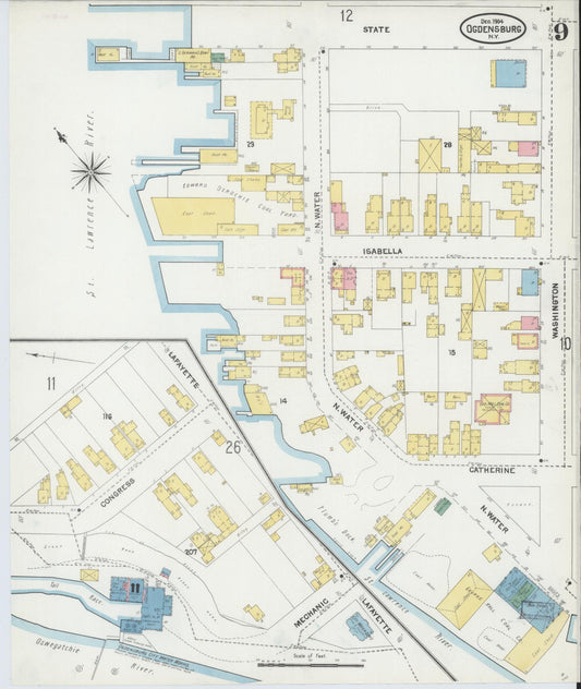 Sanborn Fire Insurance Map from Ogdensburg, St. Lawrence County, New York (1904), Sheet #0009 - Historic Sanborn Fire Insurance Map Print, vintage old map wall art, antique decor, genealogy gift, New York New York map